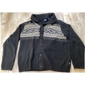 Chaps Men Black Shawl Collar Fair Isle Cardigan Sweater L G